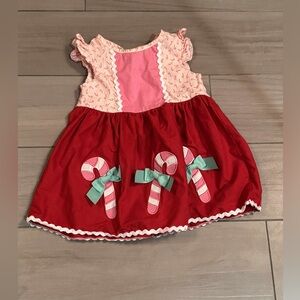 Red and Pink Dress with Candy Cane Design 2T no stains or wear